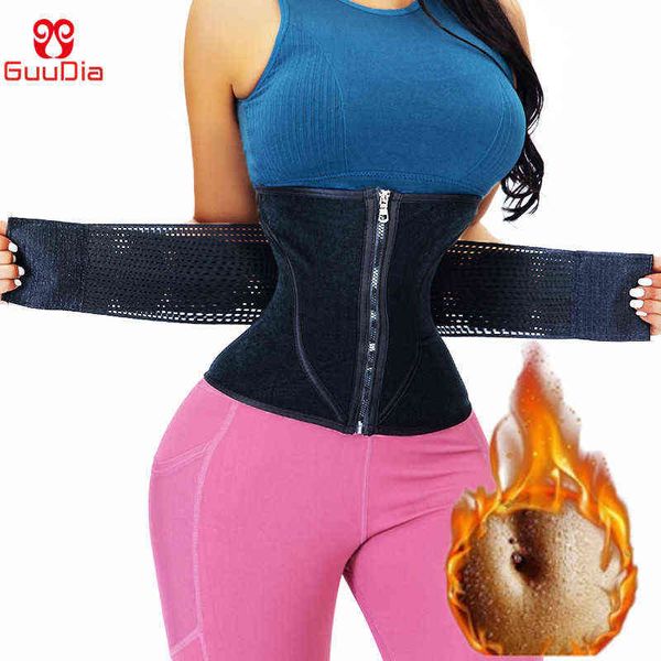 

guudia women waist trainer corset cincher trimmer belt slimming body shaper belly weight loss sport girdle thermal belts 211112, Black;white