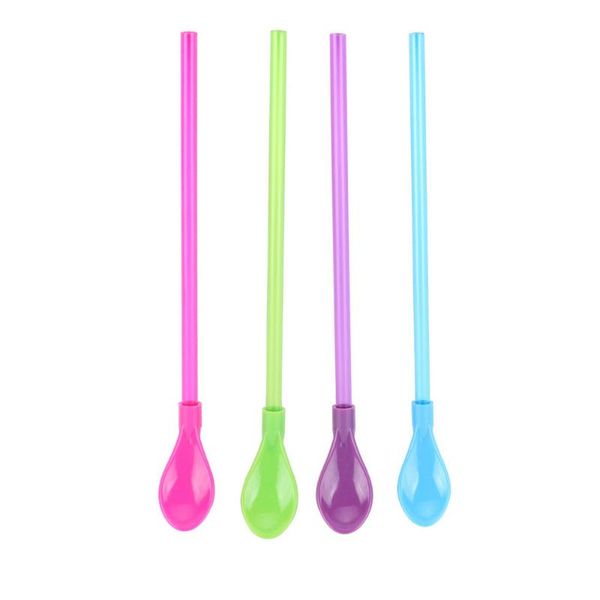 

spoons 4 pcs creative straw spoon drinking stirring removable (dark + green blue purple)