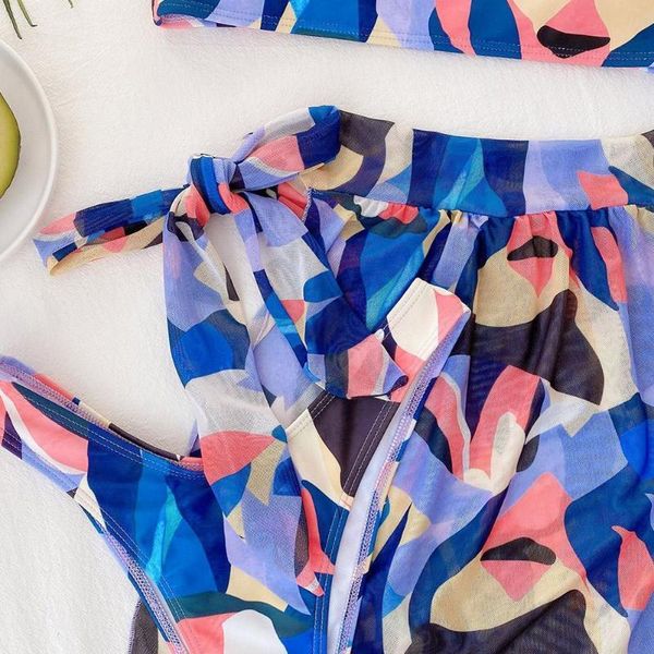 

bikini three-piece suit fashion print tube strap skirt long style beach summer p0i3 women's swimwear, White;black
