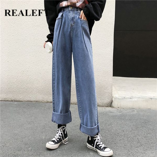 

women's & capris realeft spring fashion wide leg jeans high waist casual ladies trousers female denim for women pants r321, Black;white
