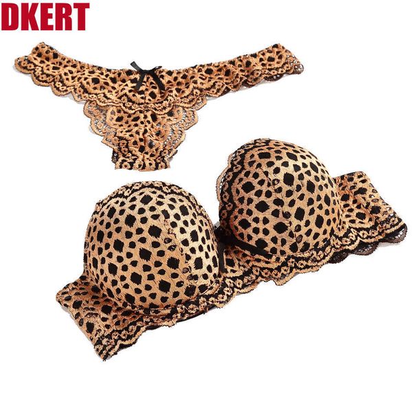 DKERT ABC G Dize Seksi Leopar Kadınlar Sutyen Seti Oymak Push Up ABC Dantel Tanga İç Külot Lüks Sütyen Kısa Kısa K1393 Y18101502