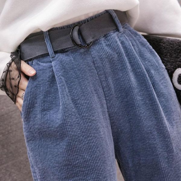 

women's pants & capris dad loose corduroy feet radish capri harem, Black;white