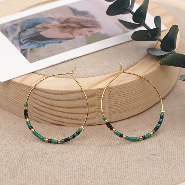 

hoop & huggie go2boho chic miyuki beads earrings for women fall winter color trendy jewelry round brincos simple earring gift her, Golden;silver