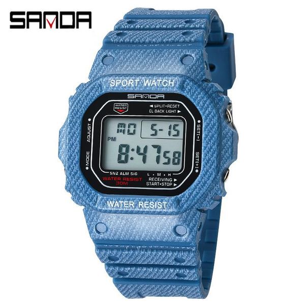 

wristwatches sanda men watch sport male electronic digital wrist clock man life waterproof denim men's watches, Slivery;brown
