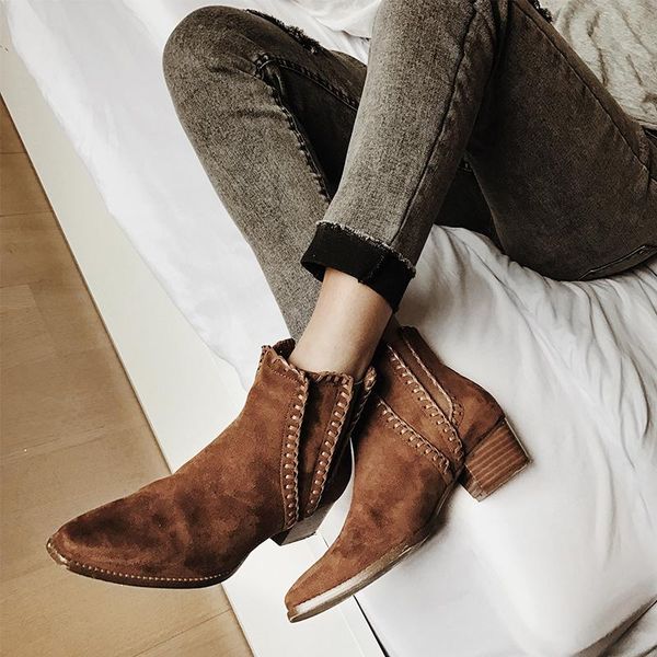 

boots 2021 autumn and winter carnival leather woven microfiber suede desert british style thick heel goth, Black