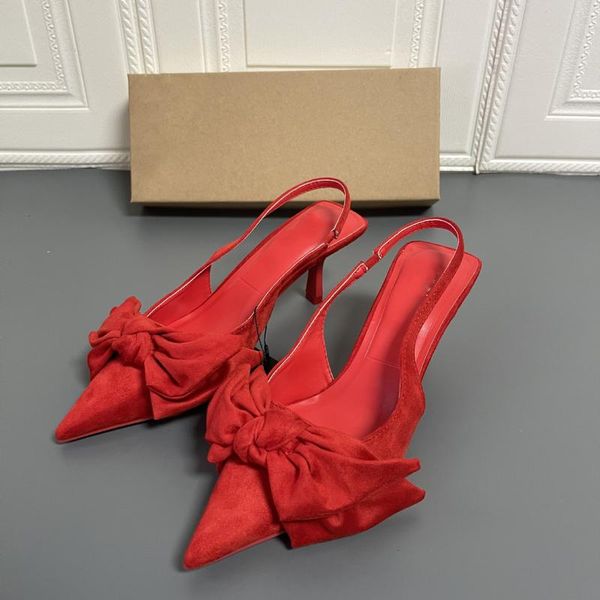 

sandals autumn style black baotou velvet face bow decorated elegant high-heeled stiletto muller women