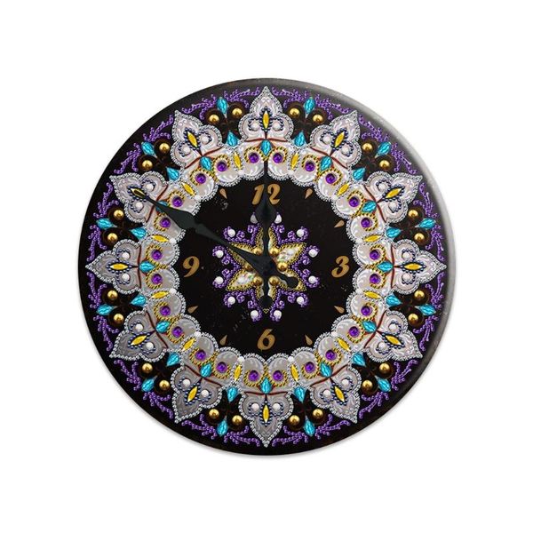 

mandala diamond painting clock 5d metal tin signs embroidery cross mar-4 wall clocks