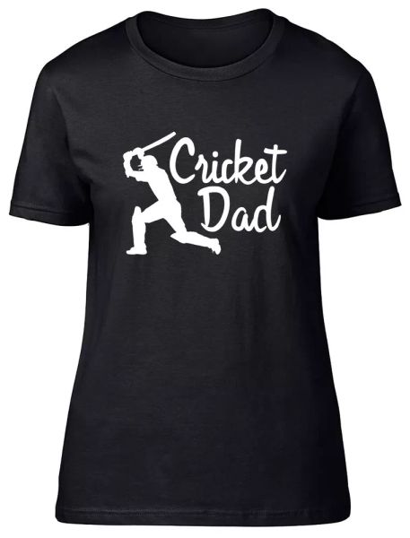 

cricket dad fitted womens ladies t shirt, White;black