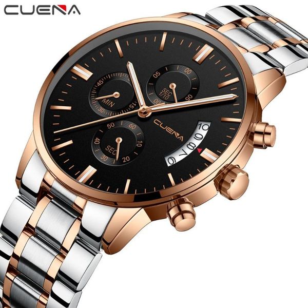 

wristwatches male clock cuena men military sport watches full steel chronograph quartz-watch wristwatch relogio masculino reloj, Slivery;brown