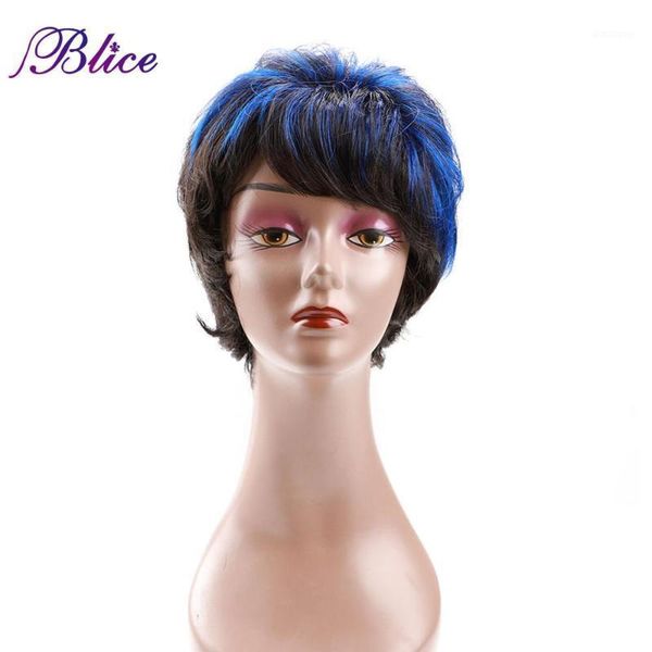 

blice synthetic hair short women wigs 2/blue machine made natural wave wig1, Black