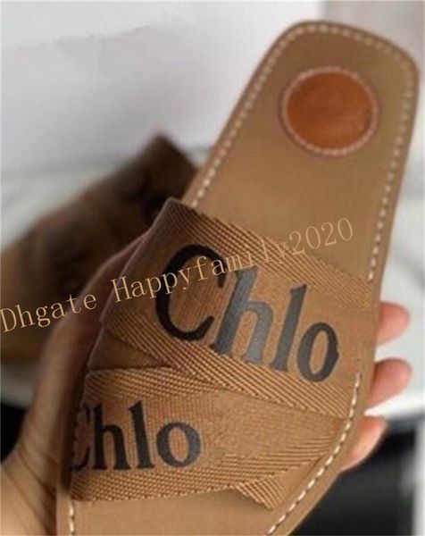 

a1 2021 the latest beach mules flat slippers progettista ladies alphabet fabric outdoor leather sole sandals 35-42, Black