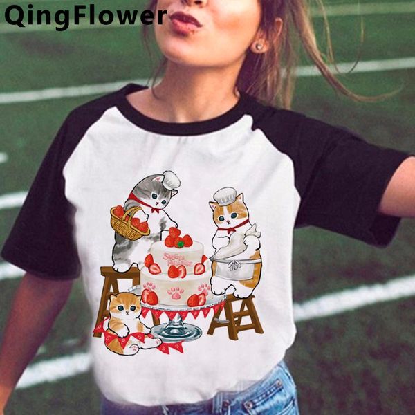 

women's t-shirt kawaii cat tees t shirt female streetwear couple ulzzang grunge aesthetic, White