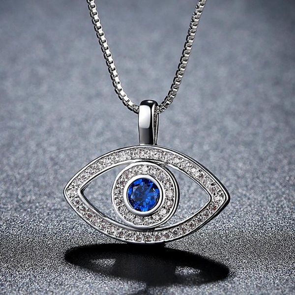 

pendant necklaces blue rhinestone luck turkey evil eye choker necklace for women box chain fashion jewelry, Silver