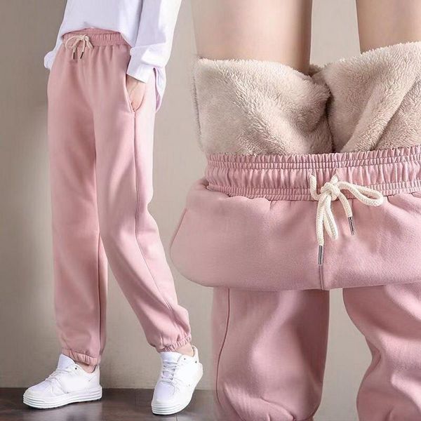 

women's pants & capris women plush female drawstring warm pant sweatpants harem thick fleece trousers winter running pantalones sport, Black;white