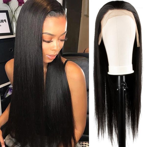 

13x4 black long straight lace front human hair wigs for women 180% density remy brazilian wig daily wear1, Black;brown