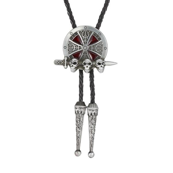

bow ties kdg western cowboy ghost head bolo tie pendant necklace leather, Black;gray