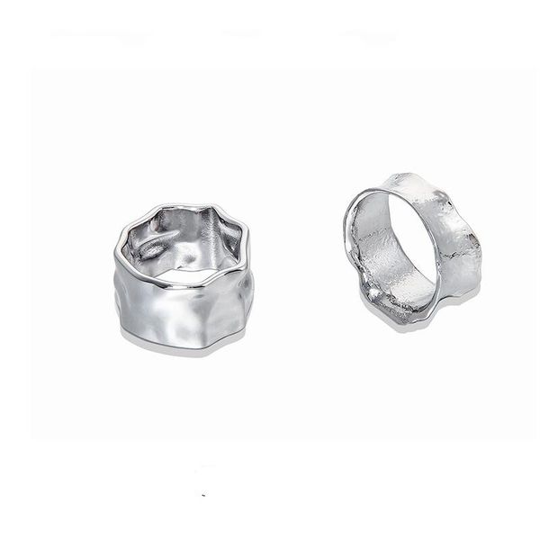

titanium steel non-fading ring niche design dark cold wind fold texture irregular couple trend accessories, Silver
