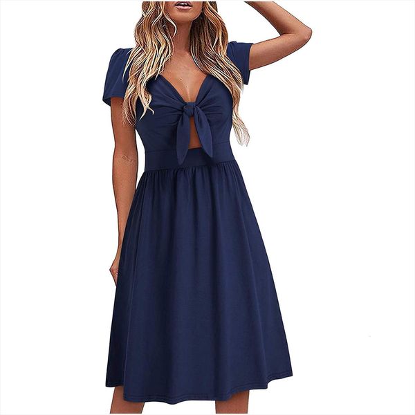 

summer seaside sling sleeveless womens dress v neck solid color casual bow mid calf daily, Black;gray