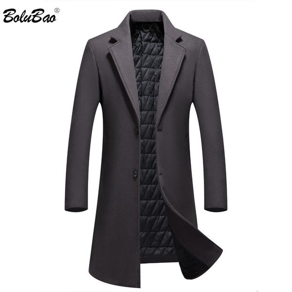 BOLUBAO Uomo Inverno Cappotto di lana Uomo Inverno Casual Tinta unita Slim Fit Misto lana Cappotto di pisello di lana Trench maschile soprabito 210518