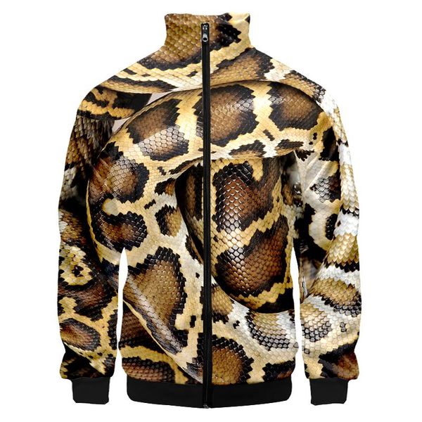 

men's jackets horror snake skin 3d print jacket long sleeve winter stand collar zipper clothes large size casual pattern dropship, Black;brown