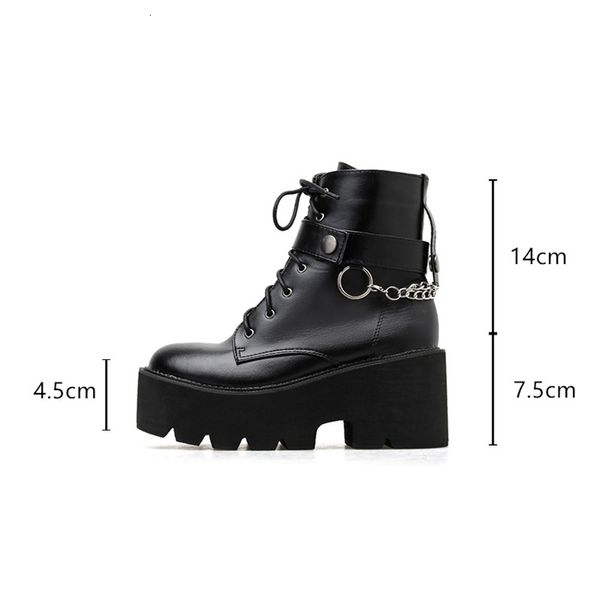 

dress shoes women motorcycle boots fashion lace-up leather buckle platform wedge autumn winter short boots female pun, Black