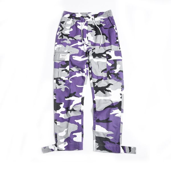

military camouflage cargo men joggers streetwear pencil pant hip hop camo tactical trousers purple iron chain he192, Black