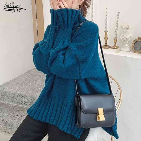 

autumn and winter korean fashion loose sweater sweet turtleneck women s pullover solid 3 colors 11860 210521, White;black