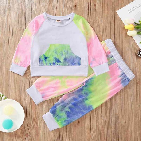 

winter children sets casual long sleeve o neck patchwork t-shirt tie-dye trousers cute 2pcs boys clothes 0-24m 210629, White