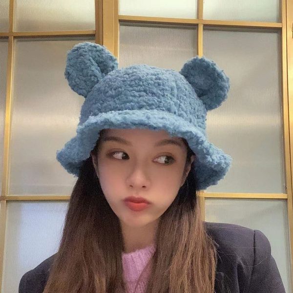 

lamb plush fisherman's female autumn winter designer version lovely versatile soft cute girl student warm basin hat fashion