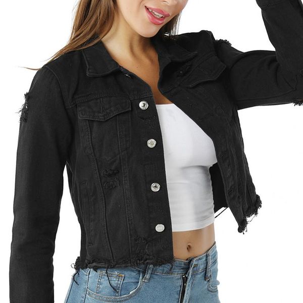 

women's jackets 2021 european and american spring autumn washing fashion hundred tower hole short denim coat, Black;brown