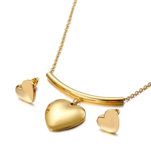 

earrings & necklace stainless steel jewelry japanese and korean fashion all-match heart-shaped set, Silver