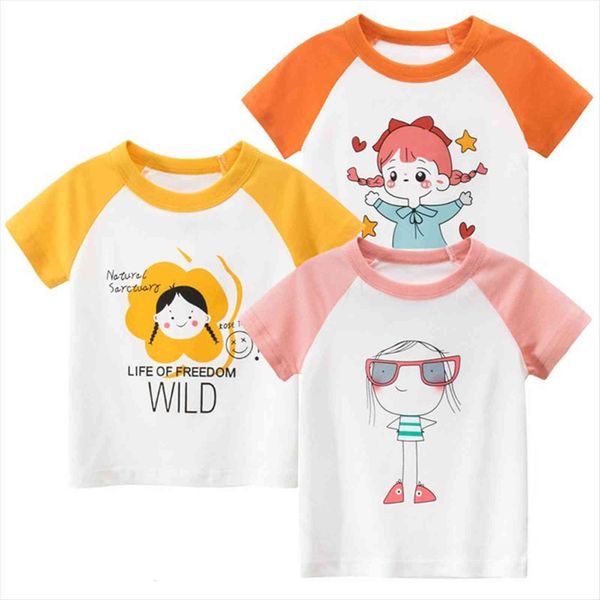 

girl t shirt children print summer o neck short sleeved clothes cute girls kids, Blue