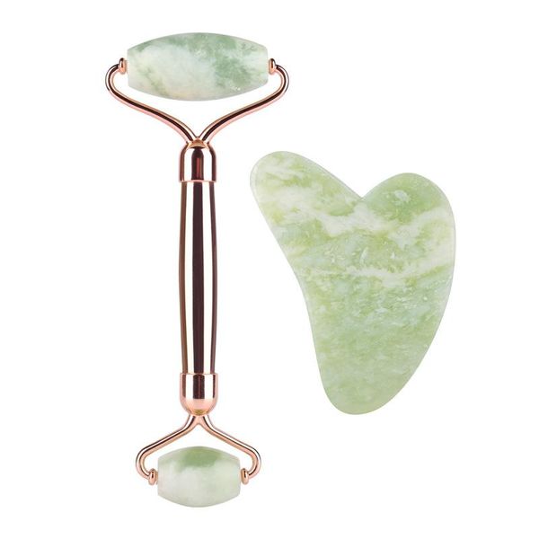 Jade Roller Gua Sha Set di strumenti Arti e mestieri Massaggio facciale in ossidiana nera naturale Rullo Guasha Board JadeStone Face Lift Drop con scatola