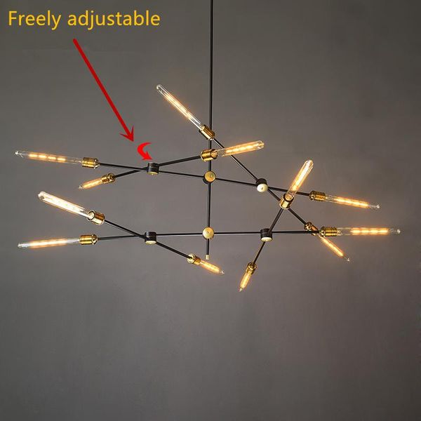 

chandeliers living room bedroom dining retro black led chandelier lighting 110v-220v nordic villa loft style adjustable