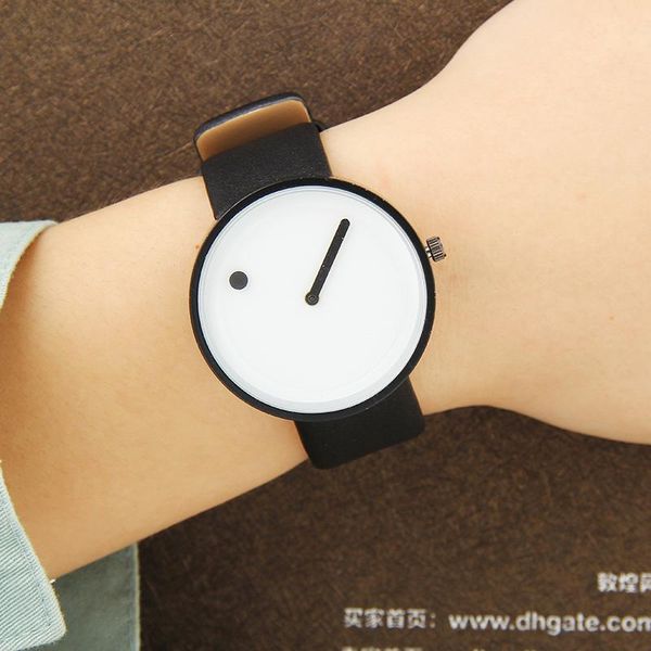 

wristwatches custom men watches leather minimalist style fashion creative dot and line simple stylish quartz, Slivery;brown