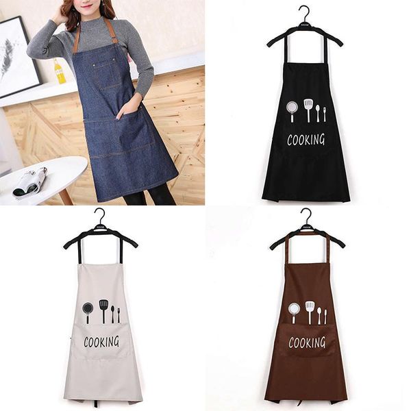 

cooking kitchen leaves/letter /solid color apron women home gardening multipurpose pocket stain resistant aprons