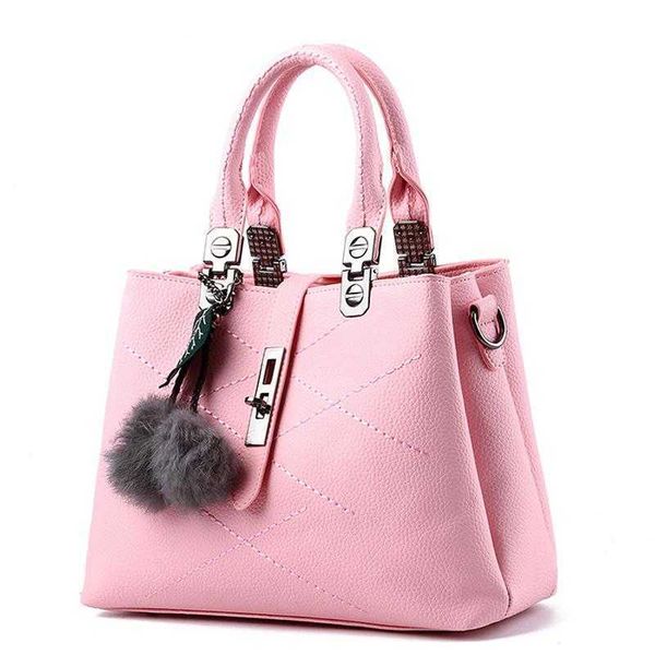 

classic flower hbp embroidery messenger bags women leather handbags sac a main ladies hair ball hand bag tote pink