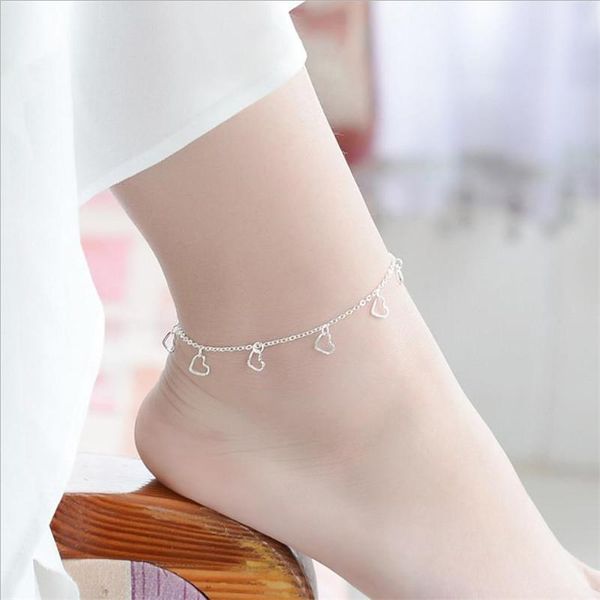 

charm bracelets fashion heart for women jewelry trendy 925 sterling silver anklet girls party accessories lady bijou, Golden;silver