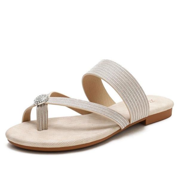 

sandals women's flat-heeled shoes elegant summer 2021 fashion outdoor crystal flip-flops slippers beach, Black