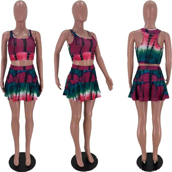 

women's tracksuits european and american tie dye vest short skirt two-piece set summer, Gray
