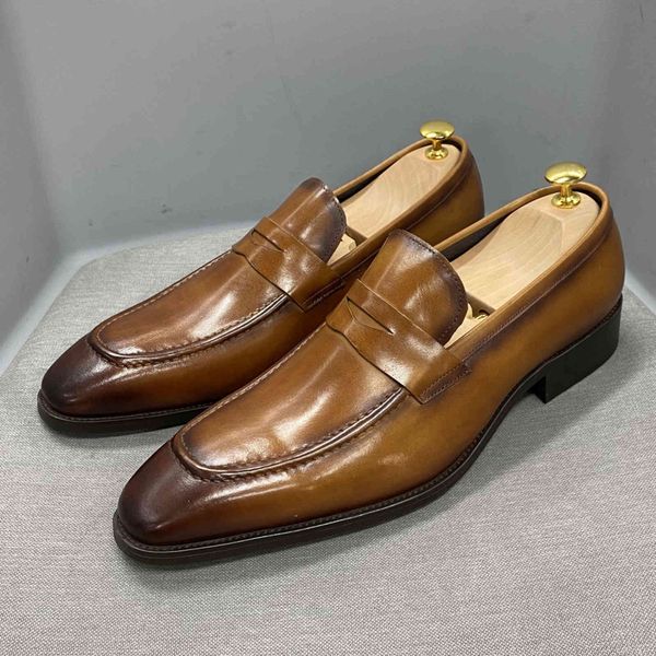 

dress shoes big size 8-15 mens penny loafers genuine leather blue brown business for men quality handmade slip on male footwear e9a6, Black