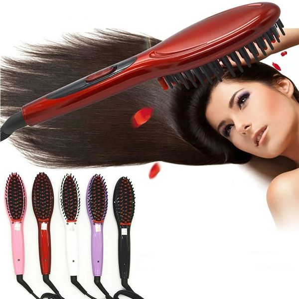 Elektrischer Haarglätter, Bürste, Föhn, Lockenwickler, Kamm, Styler, beheizter intelligenter Haarglätter – rosa US-Stecker