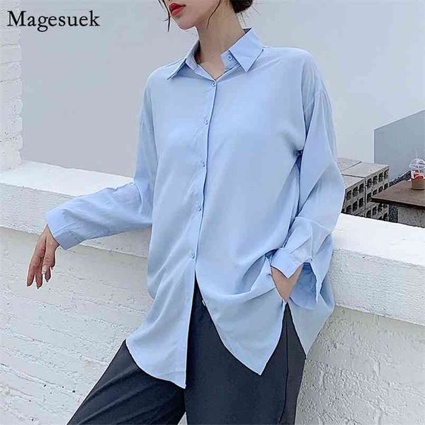 

korean loose shirt women cotton long sleeve solid single-breasted cardigan white blouse blusas 11577 210512