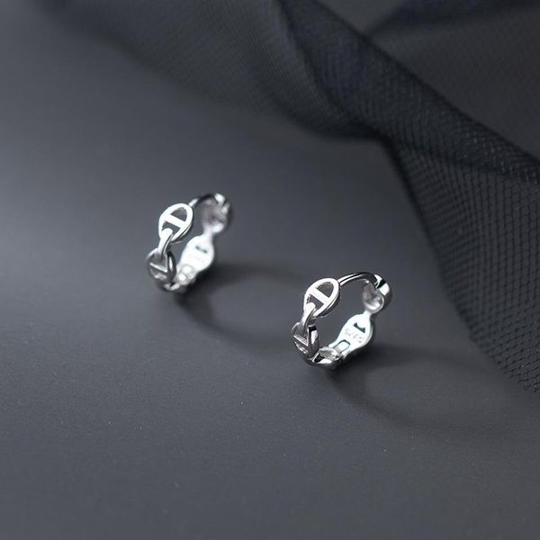 

hoop & huggie 11mm*3.5mm 100% real. 925 sterling silver fine jewelry hollow chain ear-bone earrings c-g9334, Golden;silver