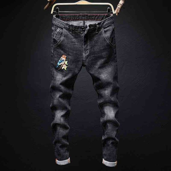 

new arrivals men's fashion motorcycle jeans slim fit straight denim pants ripped ny trousers, Blue