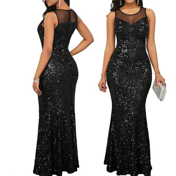 

casual dresses #50 robe femme women bling sequin glitter stretchy long formal ball gown party dress summer paillette, Black;gray