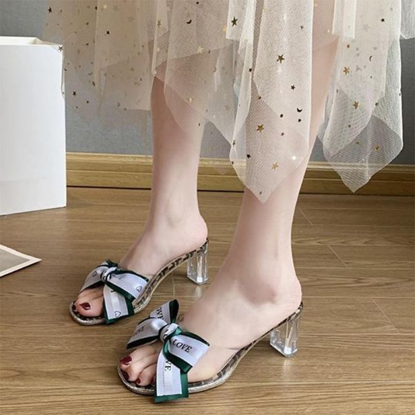 

sandals 2021 women pvc jelly crystal heel transparent clear high heels bow summer pumps shoes, Black