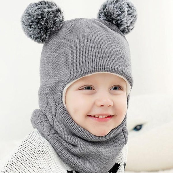 

caps & hats children winter hat kids toddler boy girl hooded scarf cute cotton knitted flap cap with warm fleece lining, Yellow