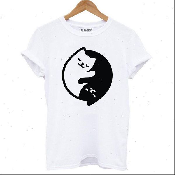 

geometric cats printed 90s women t shirt short sleeve summer harajuku fashion landscape, White