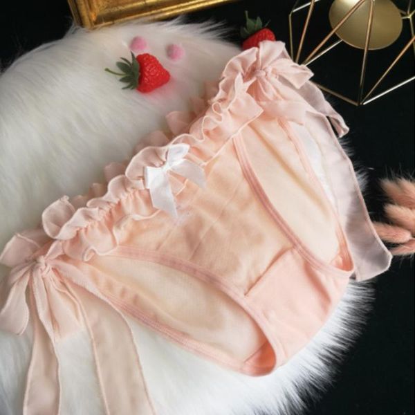 

women's panties 1pc japanese girls' bandage thong underwear gauze perspective lace low waist bow triangle, Black;pink